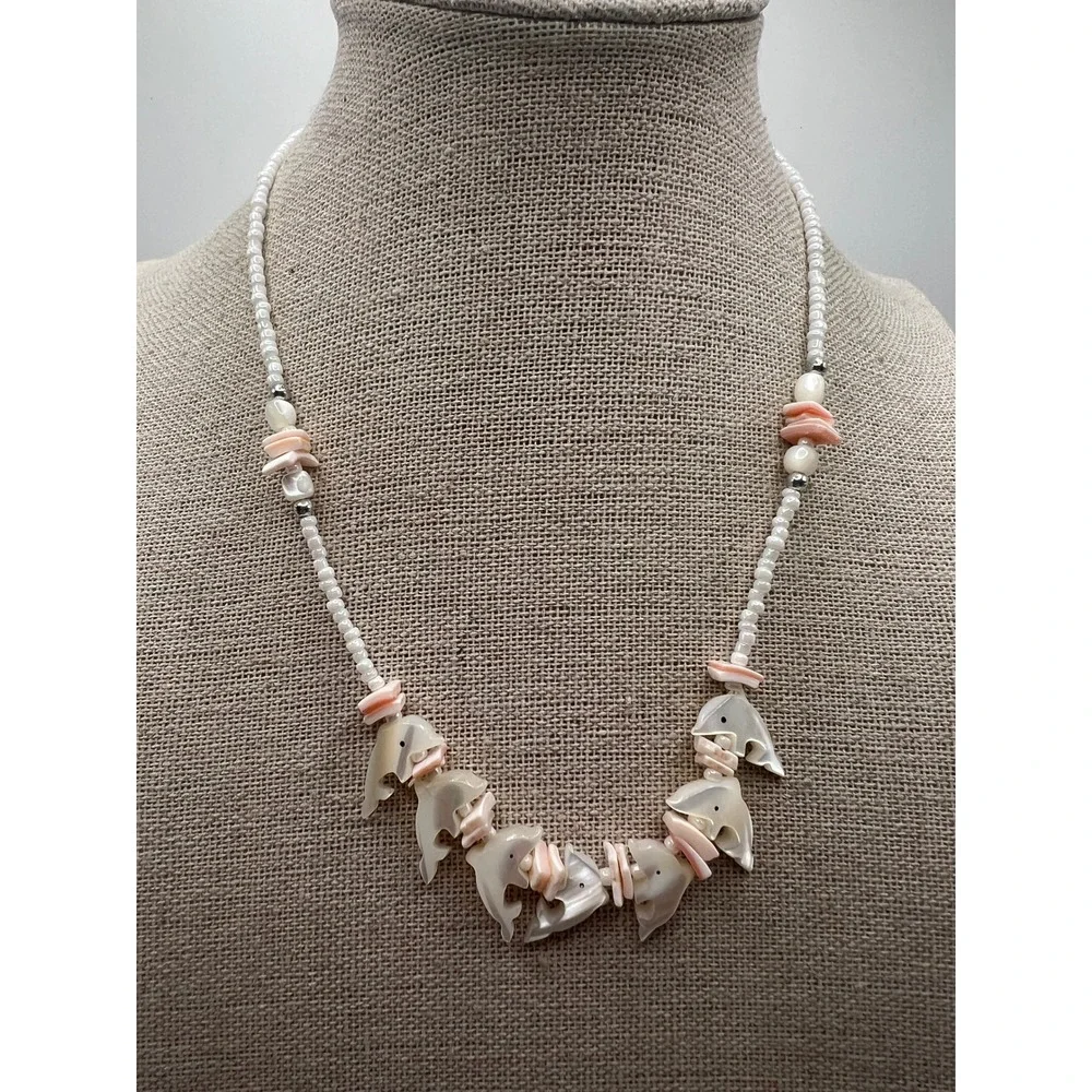 Coastal Mermaid Dolphin Shell Choker Necklace Mother of Pearl